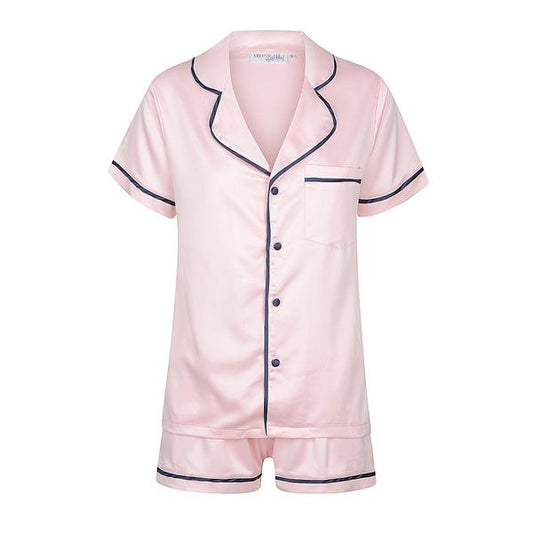 Ladies Satin LUXE PJ Set - Pink/Navy